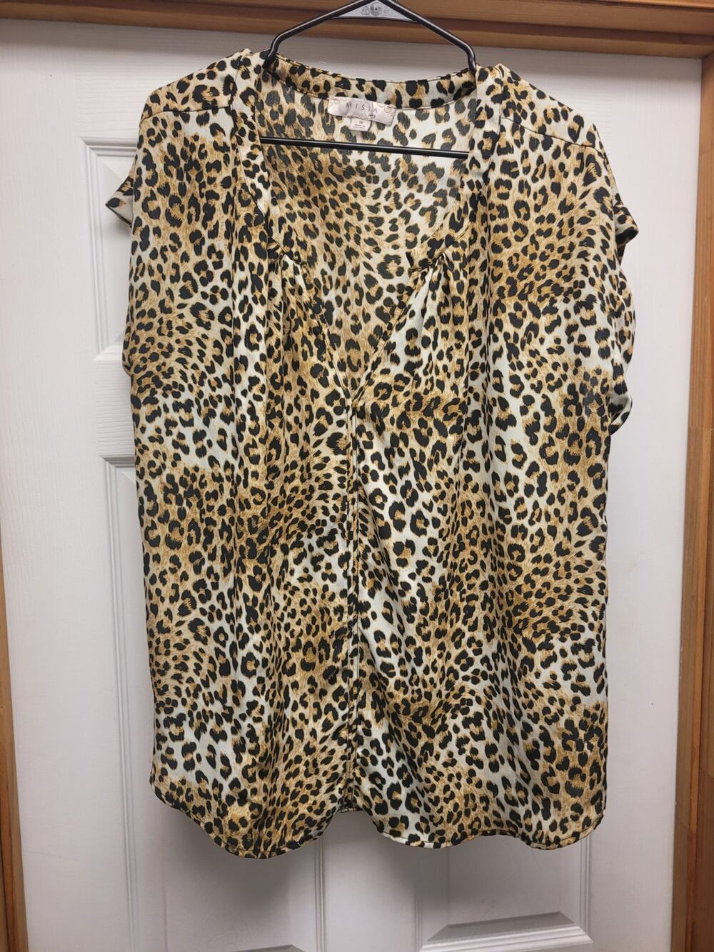 Misia Curvy 1X Leopard Print Blouse V Neck Short Sleeve Plus Size Top